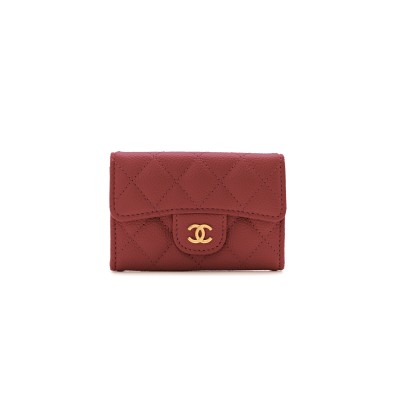 CHANEL CAVIAR QUILTED FLAP CARD HOLDER WALLET BURGUNDY AP0214 (11.3*7.5*2.5cm)